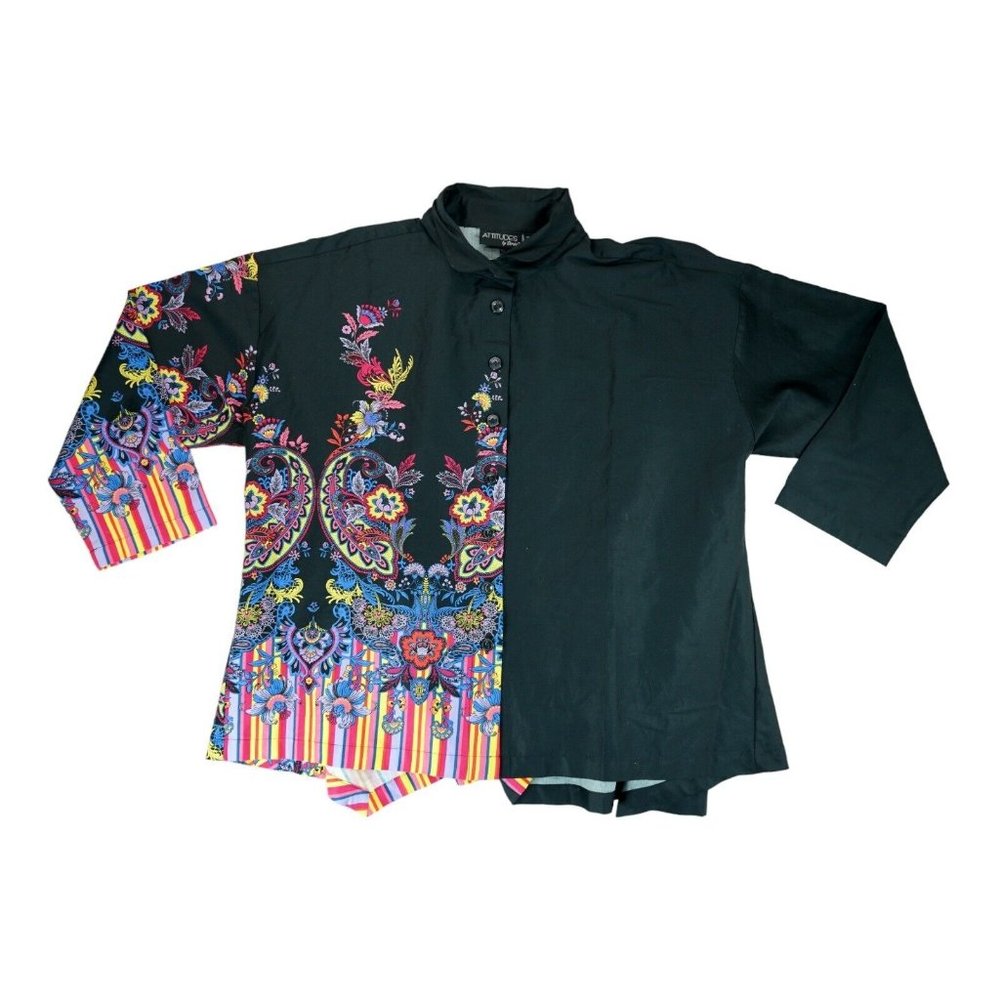 Attitudes by Renee Sateen Button Front Shirt‎ Paisley Printed Panel Size 10
